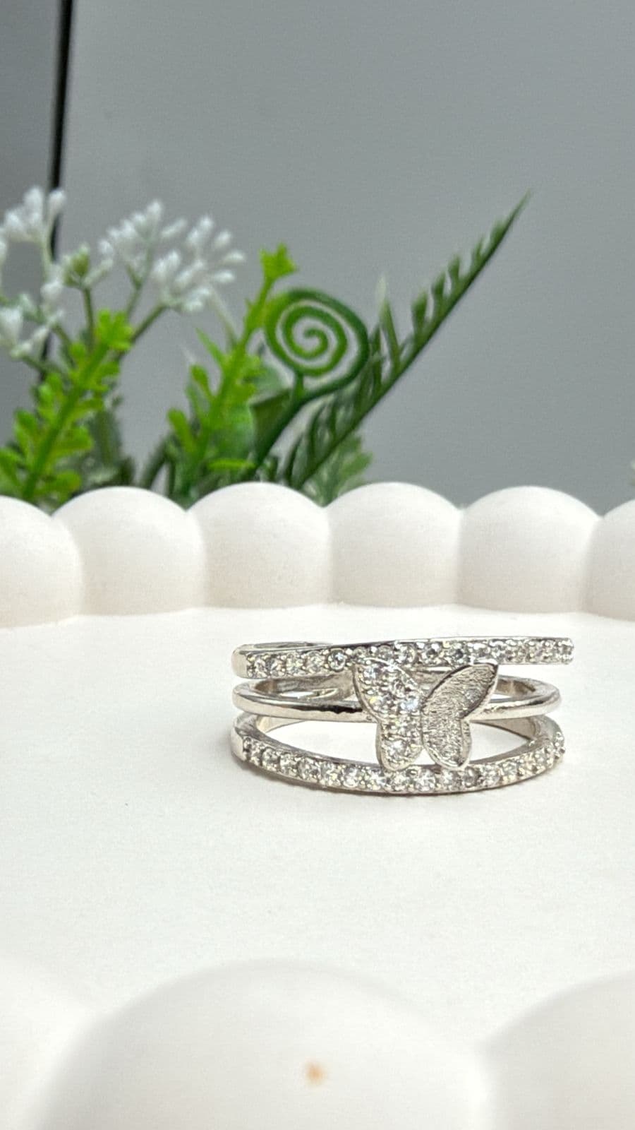 Silver Stone and Butterfly Ring